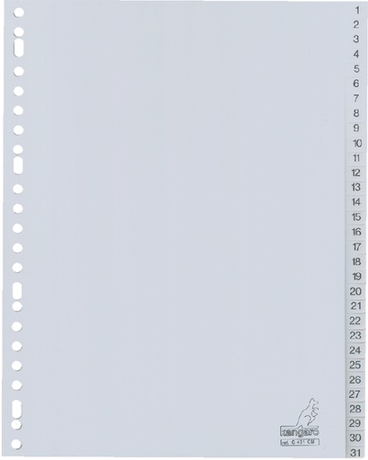 [271460] Intercalaire Kangaro G431CM A4 23 perforations numéro 1-31 PP gris