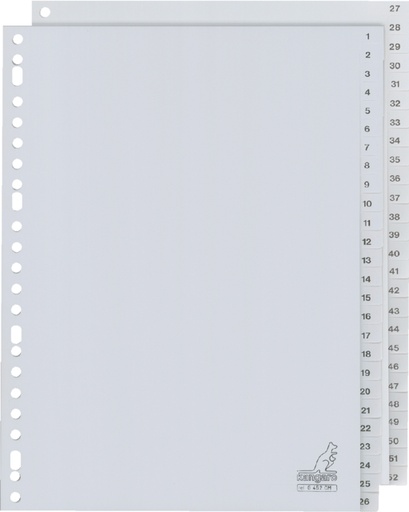 [273050] Intercalaire Kangaro G452CM A4 23 perforations numéro 1-52 PP gris