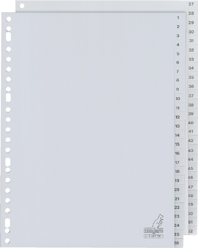 [273050] Intercalaire Kangaro G452CM A4 23 perforations numéro 1-52 PP gris