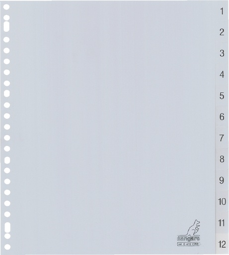 [270368] Intercalaire Kangaro G412CM-B A4 23 perforations numéro 1-12 Large PP