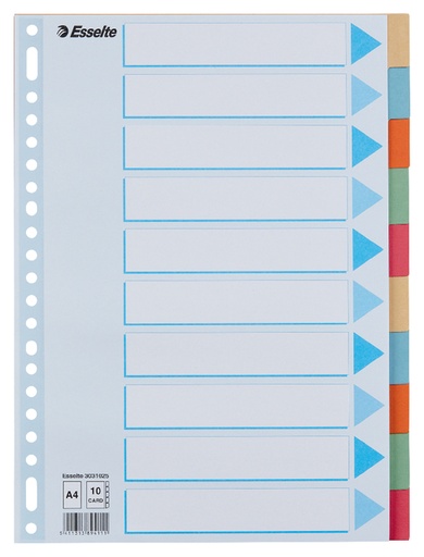 [270278] Intercalaire Esselte Premium A4 10 onglets 23 perf carton assorti