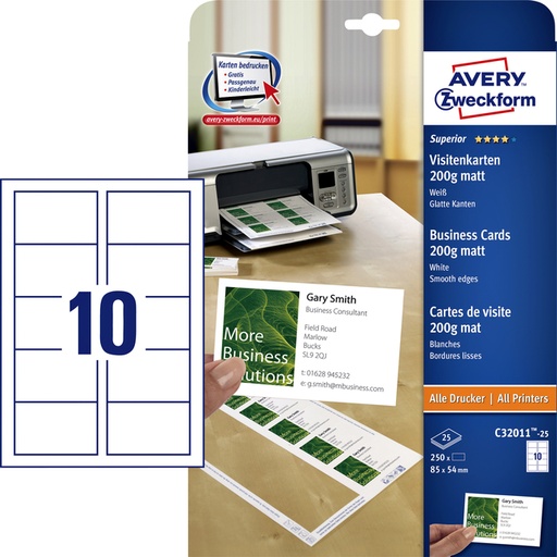 [541423] Carte de visite Avery Zweckform C32011-25 85x54mm 200g 250 pcs