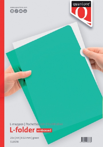 [510578] Pochette modèle L Quantore A4 PP 0.12mm grainé vert 25 pièces