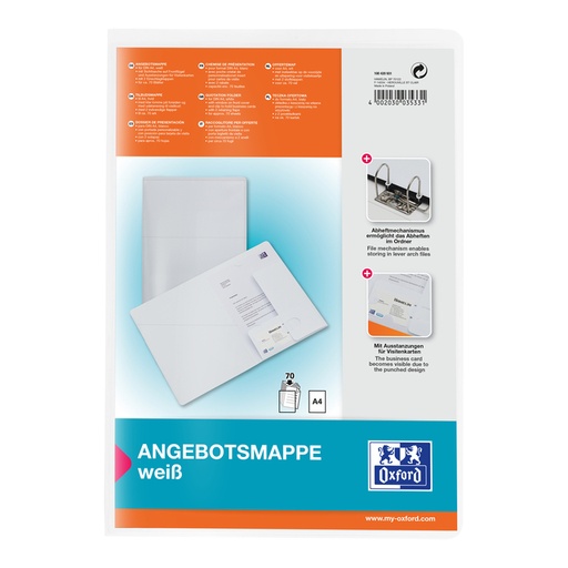 [512330] Dossier Oxford A4 avec pochette 2 rabats PP 0,5mm blanc