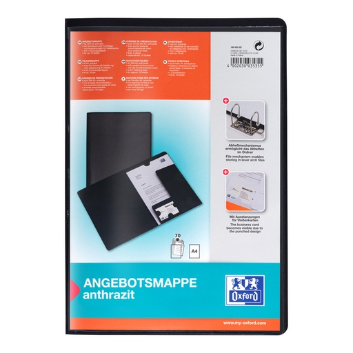 [512331] Offertemap Oxford A4 met insteektas 2 kleppen 0.5mm PP zwart