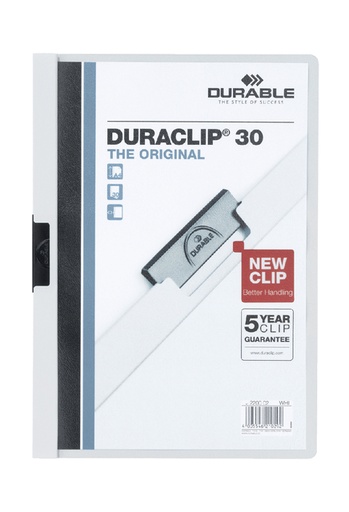 [511140] Chemise à clip Durable Duraclip A4 3mm 30 feuilles blanc