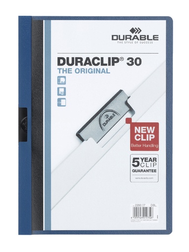 [511143] Chemise à clip Durable Duraclip A4 3mm 30 feuilles bleu