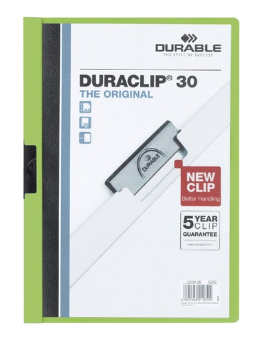 [511144] Chemise à clip Durable Duraclip A4 3mm 30 feuilles vert