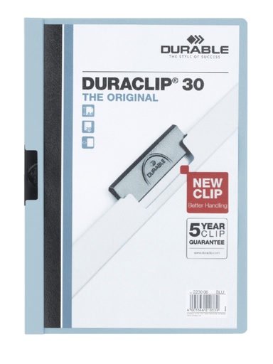 [511150] Chemise à clip Durable Duraclip A4 3mm 30 feuilles bleu ciel