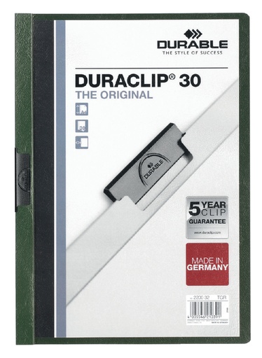 [511166] Chemise à clip Durable Duraclip A4 3mm 30 feuilles vert foncé