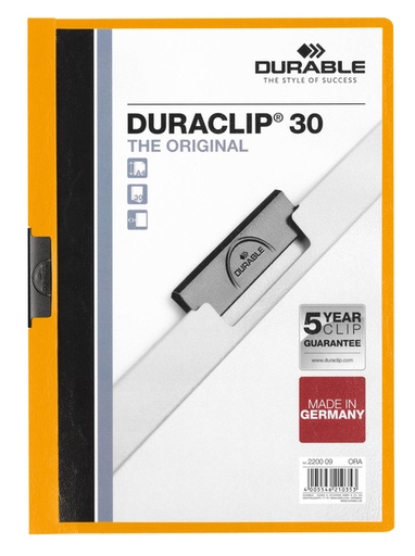 [511167] Klemmap Durable Duraclip A4 3mm 30 vellen oranje