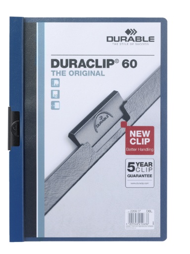 [511174] Chemise à clip Durable Duraclip A4 6mm 60 feuilles bleu foncé