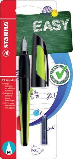 [600286] Stylo plume STABILO EASYbuddy droitier M noir/lime blister 1 pièce