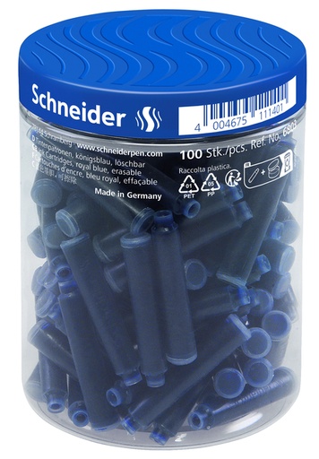 [106374] Inktpatroon Schneider din koningsblauw pot à 100 stuks