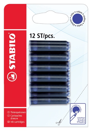 [609773] Cartouche d'encre STABILO bleu blister 12 pièces
