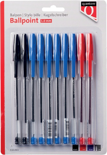 [610265] Balpen Quantore stick assorti blister 10 stuks