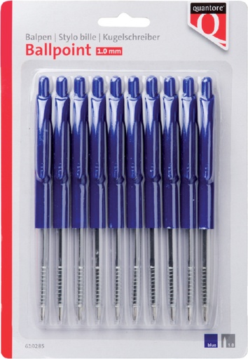 [610285] Stylo bille Quantore rétractable bleu 10 pièces