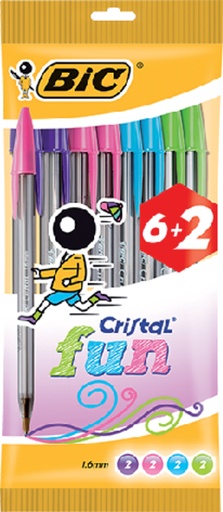 [616115] Balpen Bic Cristal Fun large assorti blister à 6+2 gratis