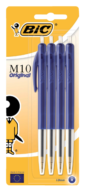 Stylo bille BIC M10 Medium bleu blister 4 pièces