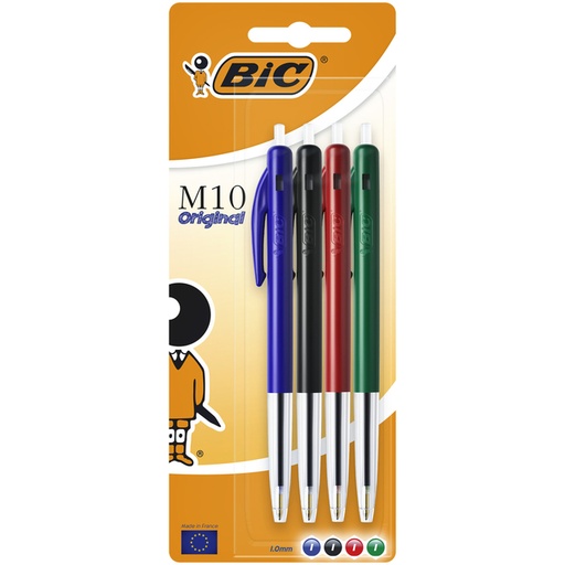 [616405] Stylo bille BIC M10 Medium assorti blister 4 pièces