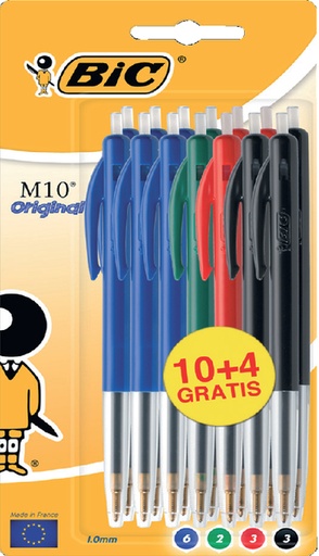 [616359] Stylo bille BIC M10 Medium assorti blister 10+4 gratuits