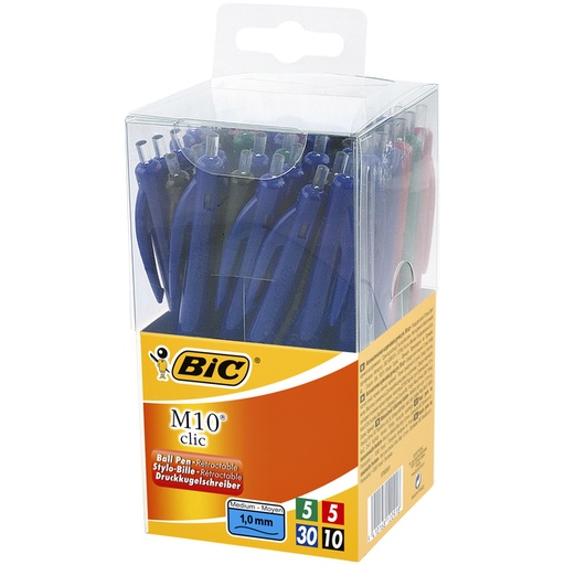 [616349] Stylo bille BIC M10 Medium assorti  boîte transparente