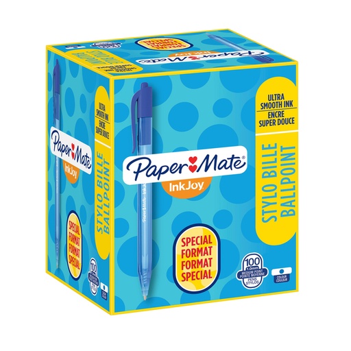 [615113] Stylo bille Paper Mate Inkjoy 100RT Medium bleu lot 80+20 gratuits