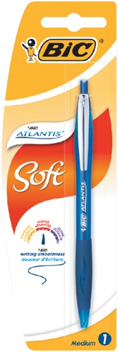 [616013] Balpen Bic Atlantis soft metalen clip clic medium blauw bister à 1 stuk