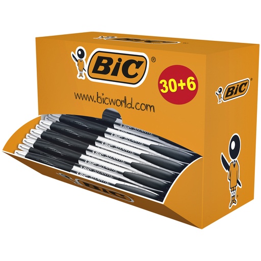[616041] Stylo bille BIC Atlantis Classic Grip Clic Medium noir lot économique 30+6 gratuits