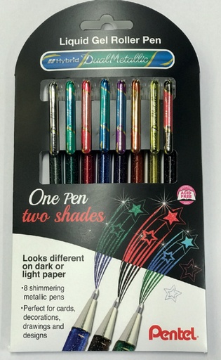 [614147] Gelschrijver Pentel K110 Dual medium metallic assorti blister à 8 stuks
