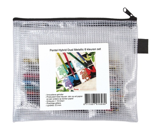 [614147] Roller encre gel Pentel K110 Dual Medium Métallique assorti blister 8 pièces