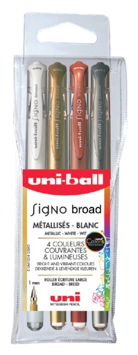 [614156] Rollerpen Uni-ball Signo breed metallic assorti etui à 4 stuks