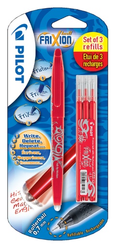 [636122] Roller PILOT FriXion Medium rouge blister + 3 recharges rouge