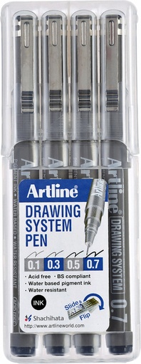 [634974] Fineliner Artline set avec 0,1-0,3-0,5-0,7mm noir
