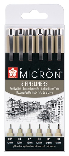 [632639] Fineliner Sakura Pigma Micron set à 6 schrijfbreedtes zwart