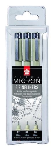 [632637] Fineliner Sakura Pigma Micron set à 3 schrijfbreedtes fijn zwart