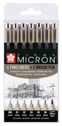 [632636] Fineliner Sakura Pigma Micron 6 schrijfbreedtes en brushpen zwart