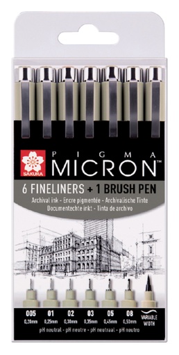 [632636] Fineliner Sakura Pigma Micron assorti + feutre pinceau noir