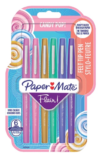 [633308] Fineliner Paper Mate Flair Candy Pop Medium assorti blister 6 pièces