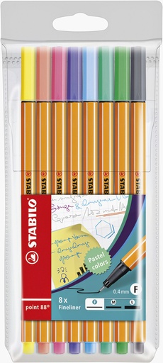 [633128] Fineliner STABILO point 88/8 fijn pastel assorti etui à 8 stuks