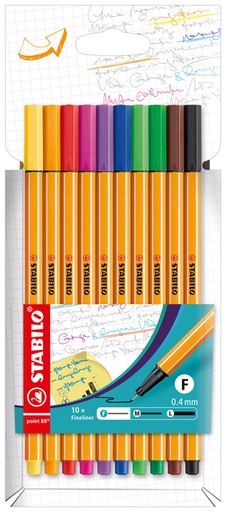 [633150] Fineliner STABILO Point 88/10 Fin étui 10 pièces assorti