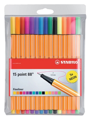 [633165] Fineliner STABILO Point 88 15 pièces assorti dont 5x néon