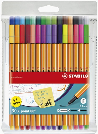 [633161] Fineliner STABILO point 88/30 Fin assorti étui 30 pièces