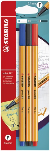 [633109] Fineliner STABILO point 88/3 fijn assorti blister à 3 stuks
