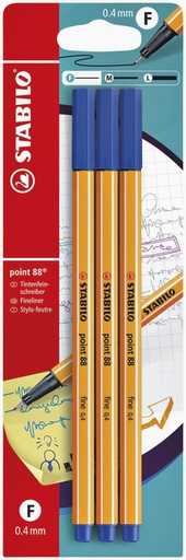 [633110] Fineliner STABILO Point 88 blister 3 pièces bleu