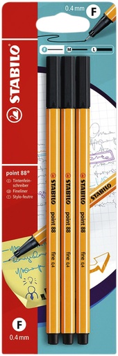 [633111] Fineliner STABILO Point 88 blister 3 pièces noir