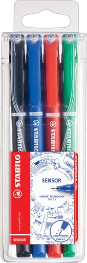 [633168] Fineliner STABILO Sensor 189 Fin assorti étui de 4 pièces.