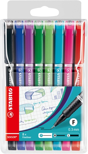 [633248] Fineliner STABILO Sensor 189/8 fijn assorti etui à 8 stuks