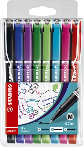 [633100] Fineliner STABILO Sensor 187/8 medium assorti etui à 8 stuks