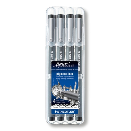 [633225] Fineliner Staedtler Pigment 308 noir étui de 4 pièces